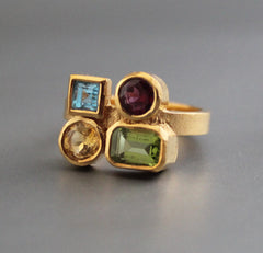 Garnet, Citrine, Peridot, Blue topaz Ring, Dainty Gold Ring,