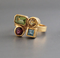 Garnet, Citrine, Peridot, Blue topaz Ring, Dainty Gold Ring,