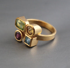 Garnet, Citrine, Peridot, Blue topaz Ring, Dainty Gold Ring,