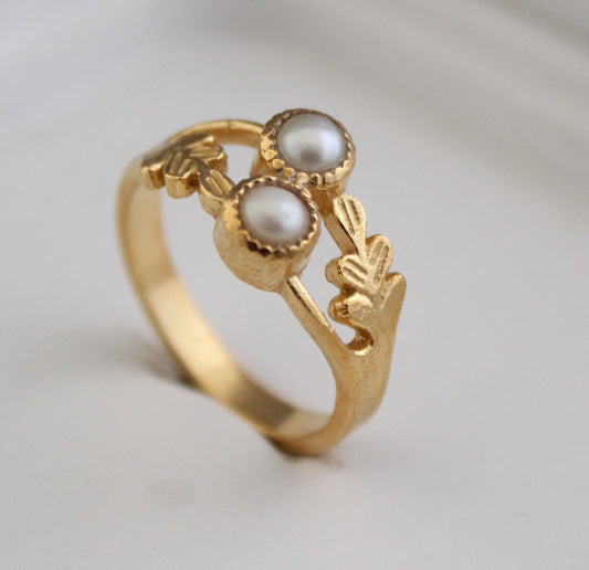 Natural Pearl Ring, Dainty Gold Ring