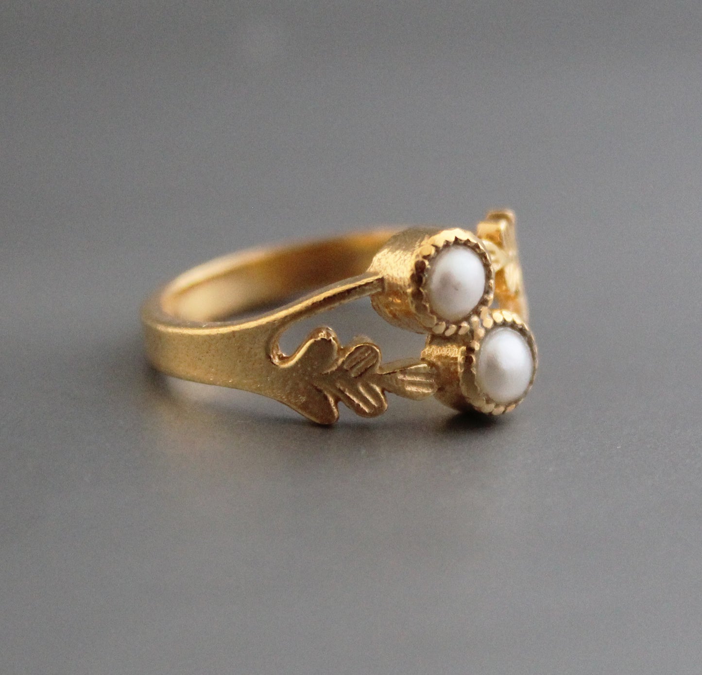 Natural Pearl Ring, Dainty Gold Ring