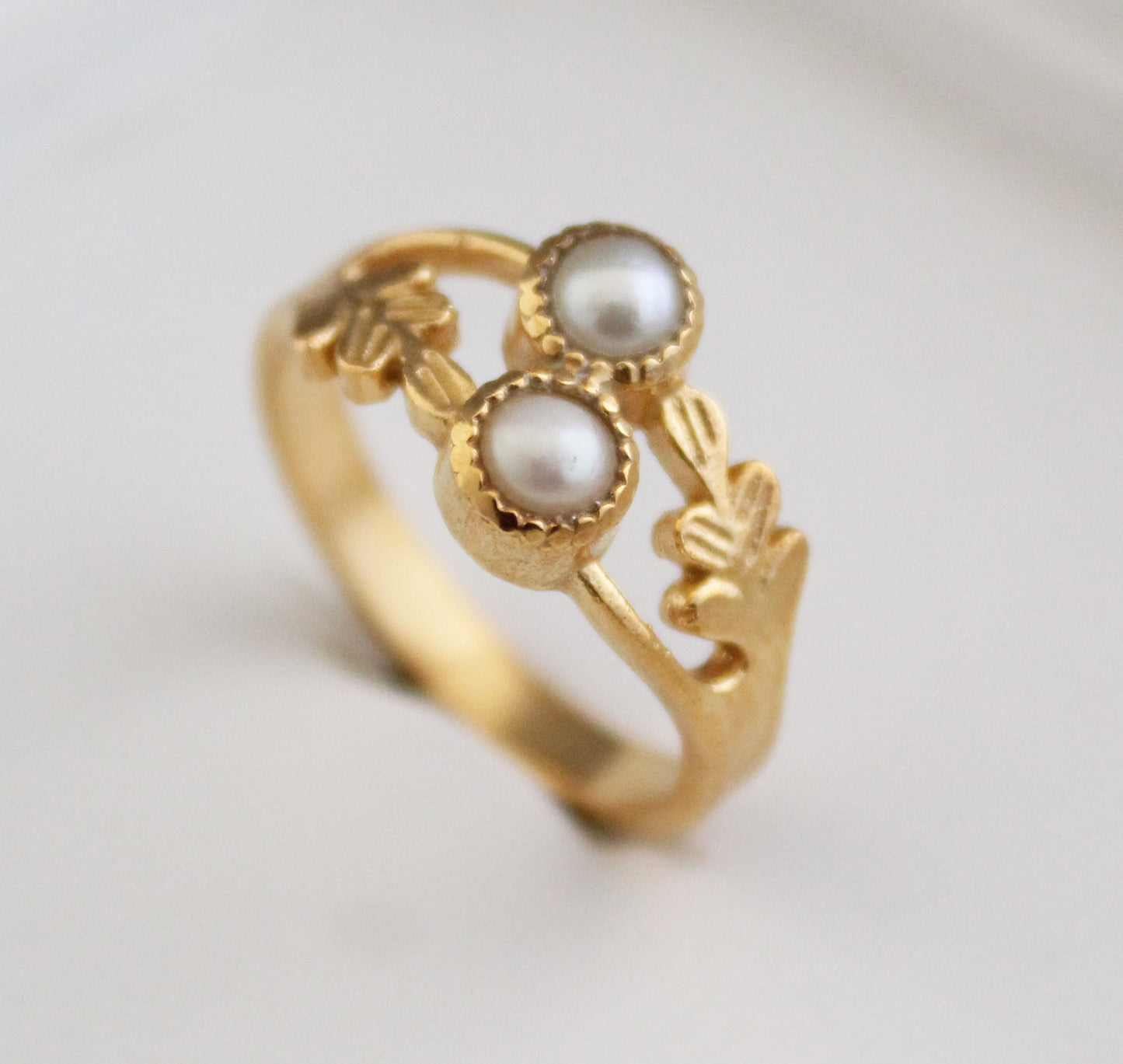 Natural Pearl Ring, Dainty Gold Ring