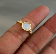 Rainbow Moonstone Silver Ring