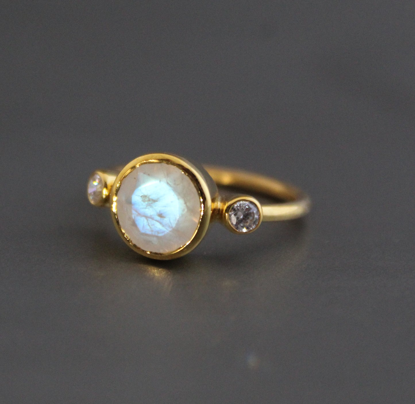 Rainbow Moonstone Silver Ring