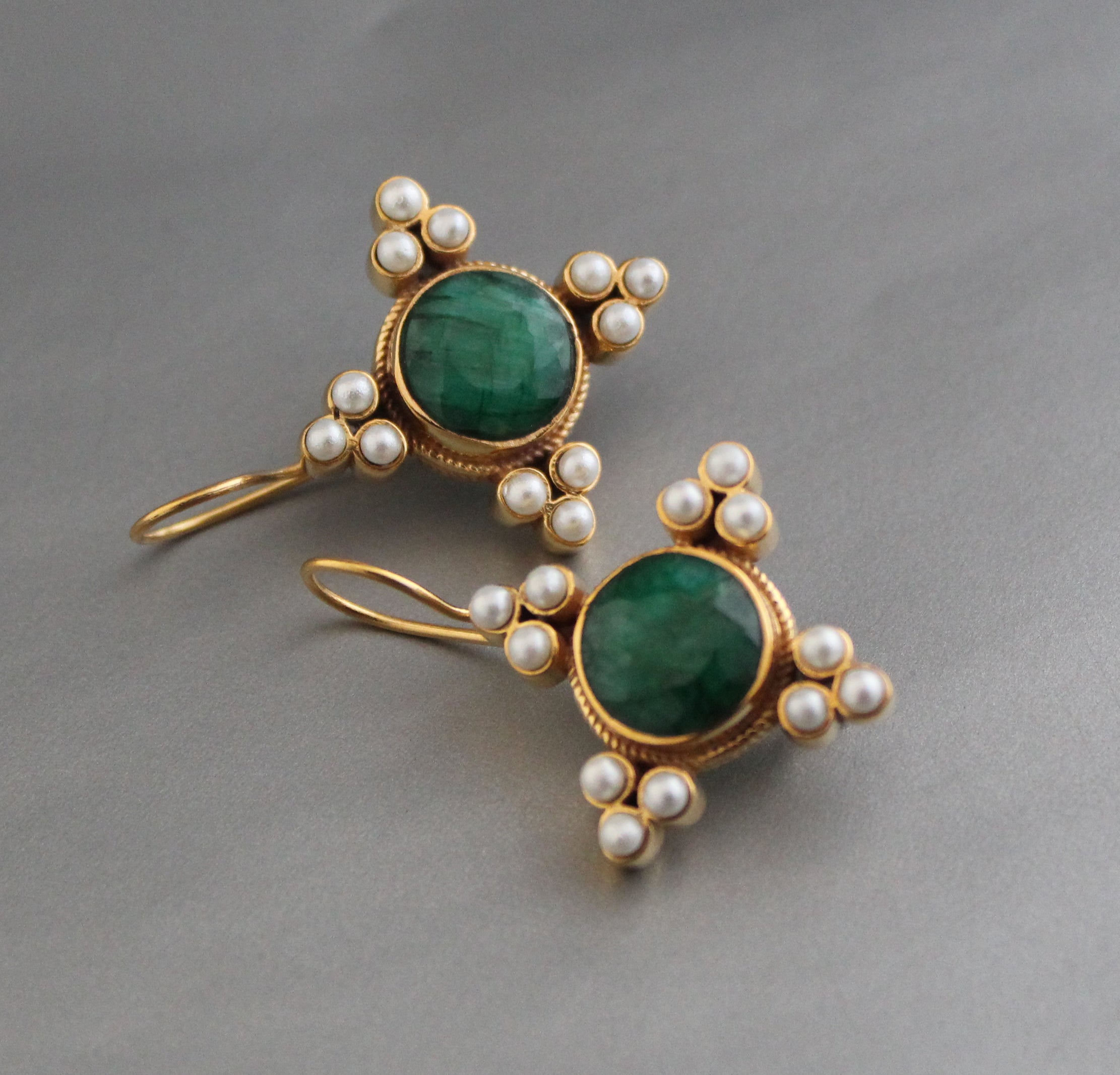 Pearl Art Deco Earrings, Emerald Earrings