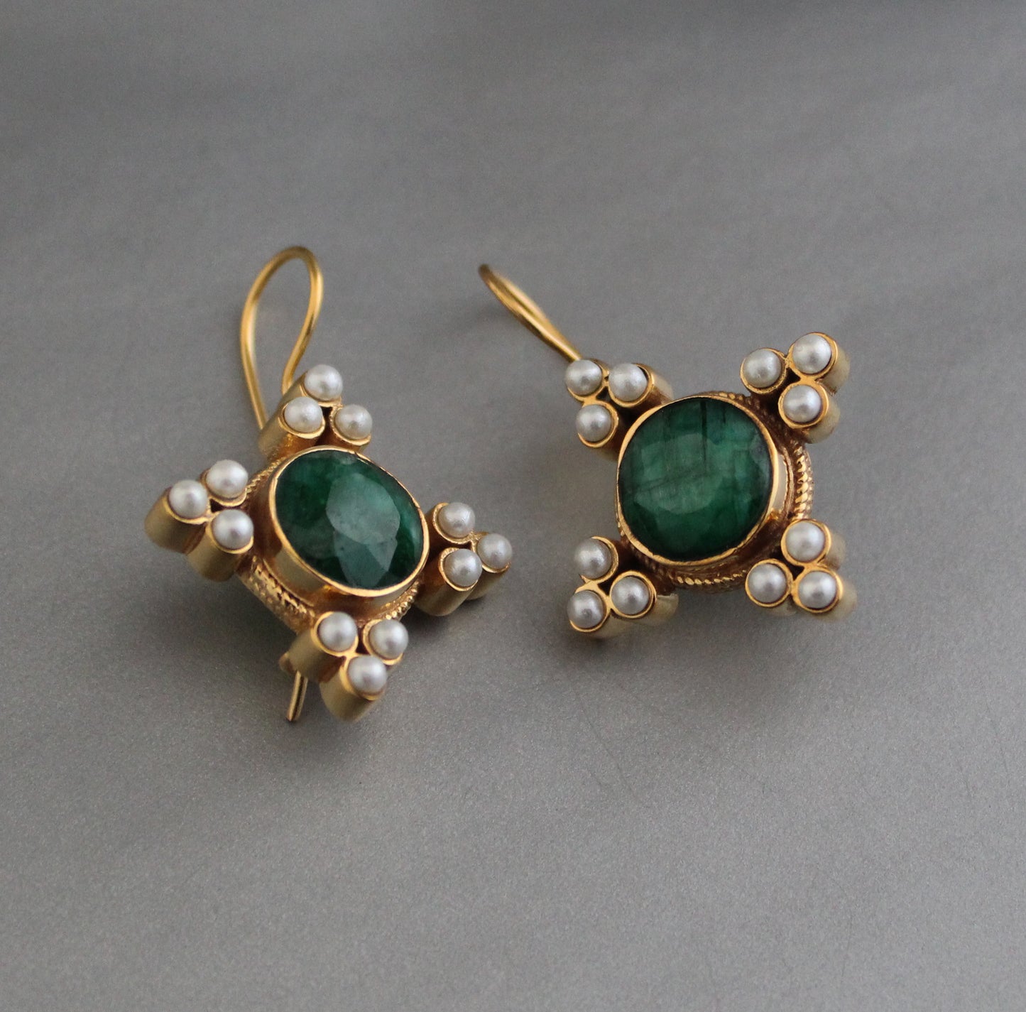 Pearl Art Deco Earrings, Emerald Earrings