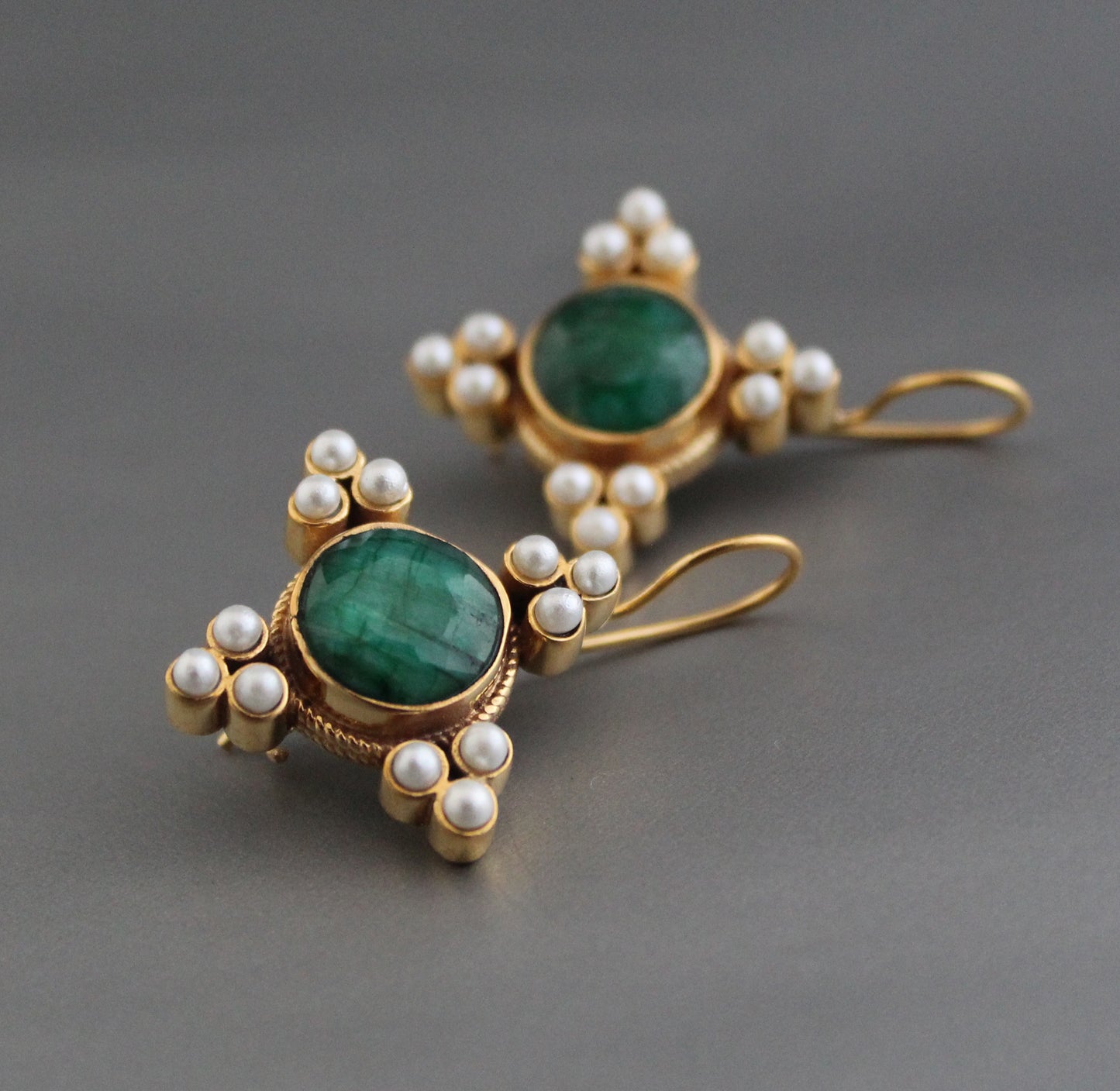 Pearl Art Deco Earrings, Emerald Earrings