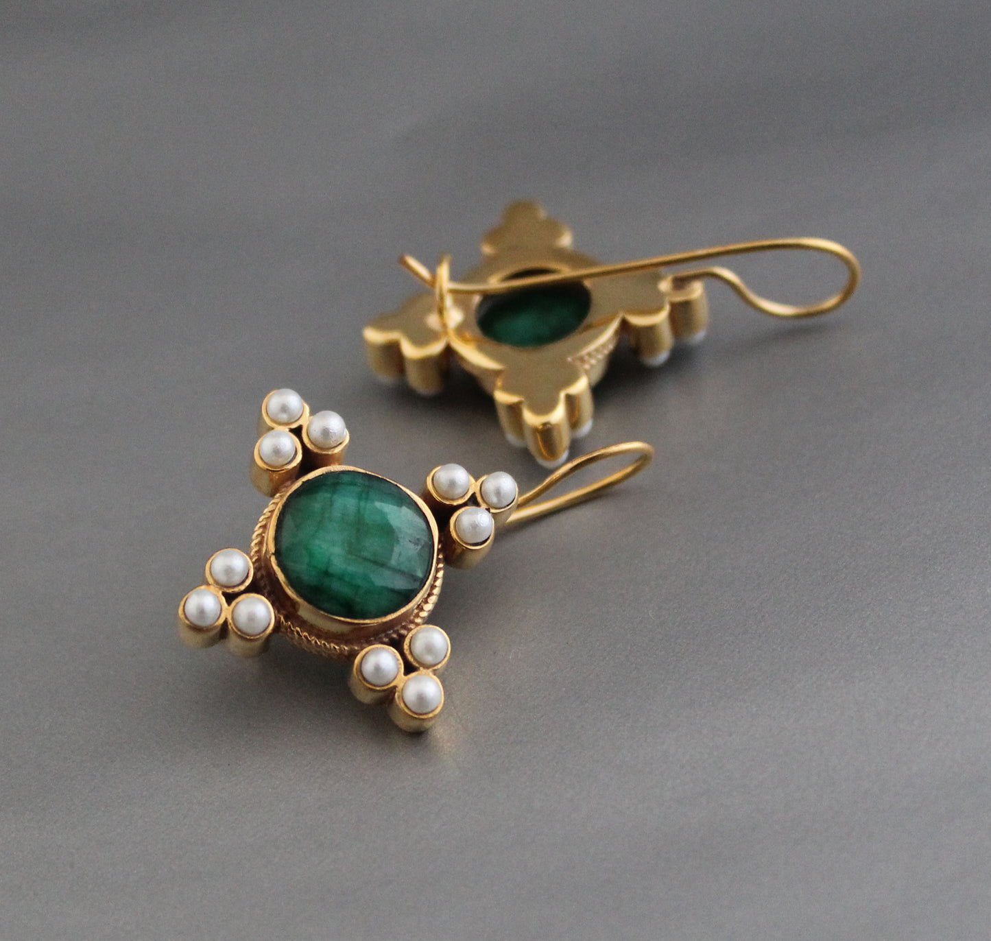 Pearl Art Deco Earrings, Emerald Earrings