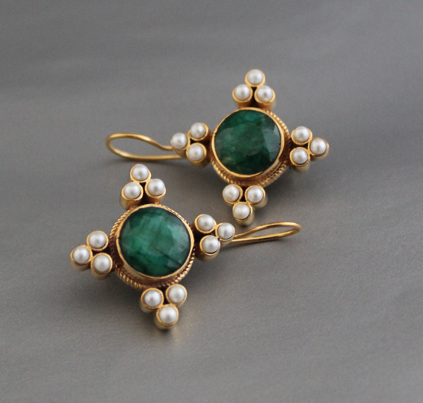 Pearl Art Deco Earrings, Emerald Earrings