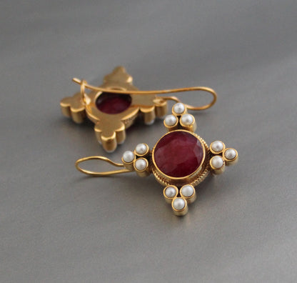 Pearl Art Deco Earrings, Ruby Earrings, Edwardian Jewelry