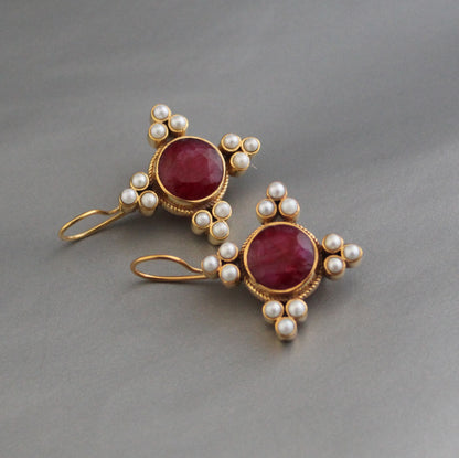 Pearl Art Deco Earrings, Ruby Earrings, Edwardian Jewelry