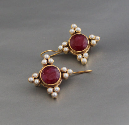 Pearl Art Deco Earrings, Ruby Earrings, Edwardian Jewelry