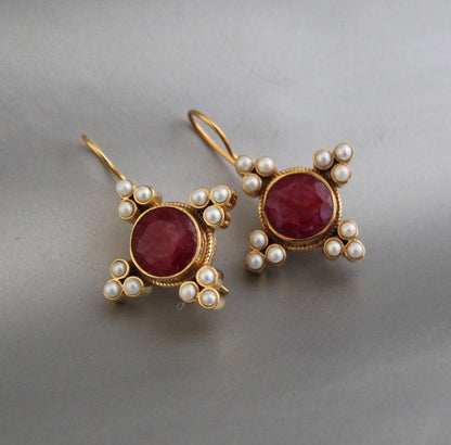 Pearl Art Deco Earrings, Ruby Earrings, Edwardian Jewelry