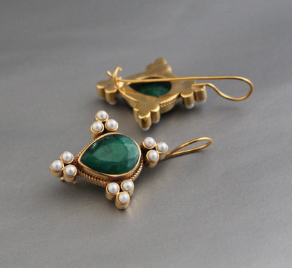 Art Deco Bridal Earrings, Emerald Earrings, Edwardian Jewelry