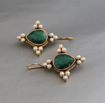 Art Deco Bridal Earrings, Emerald Earrings, Edwardian Jewelry