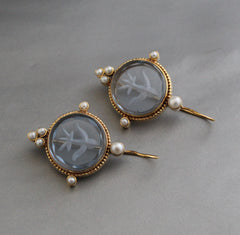 Blue Intaglio Vintage Antique Earrings
