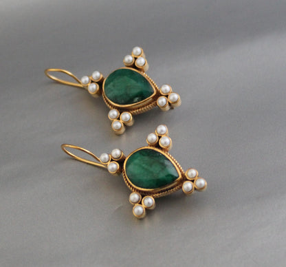 Art Deco Bridal Earrings, Emerald Earrings, Edwardian Jewelry