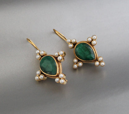 Art Deco Bridal Earrings, Emerald Earrings, Edwardian Jewelry