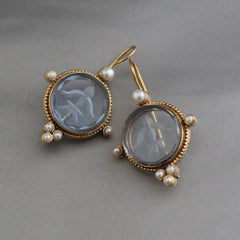 Blue Intaglio Vintage Antique Earrings