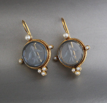 Blue Intaglio Vintage Antique Earrings