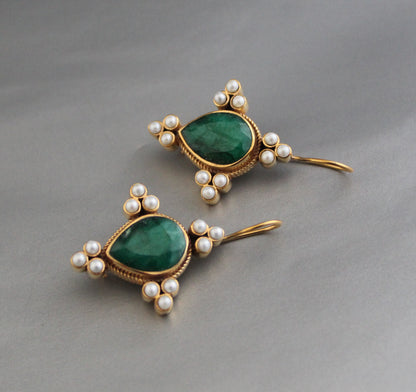 Art Deco Bridal Earrings, Emerald Earrings, Edwardian Jewelry