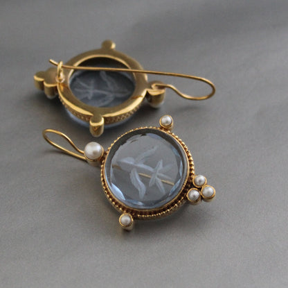 Blue Intaglio Vintage Antique Earrings