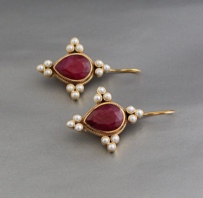 Ruby Earrings, Art Deco Bridal Earrings, Edwardian Jewelry