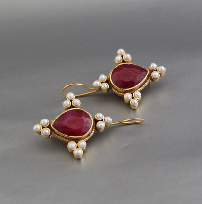 Ruby Earrings, Art Deco Bridal Earrings, Edwardian Jewelry