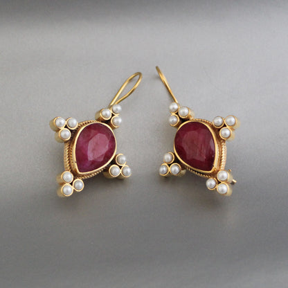 Ruby Earrings, Art Deco Bridal Earrings, Edwardian Jewelry