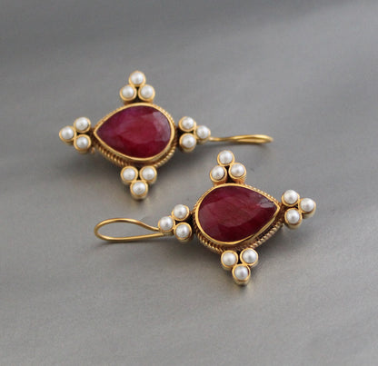 Ruby Earrings, Art Deco Bridal Earrings, Edwardian Jewelry