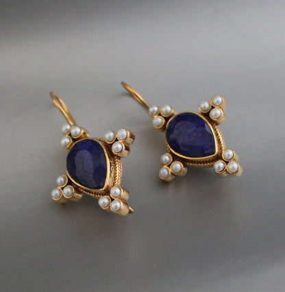 Blue Sapphire Earrings, Edwardian Pearl Jewelry