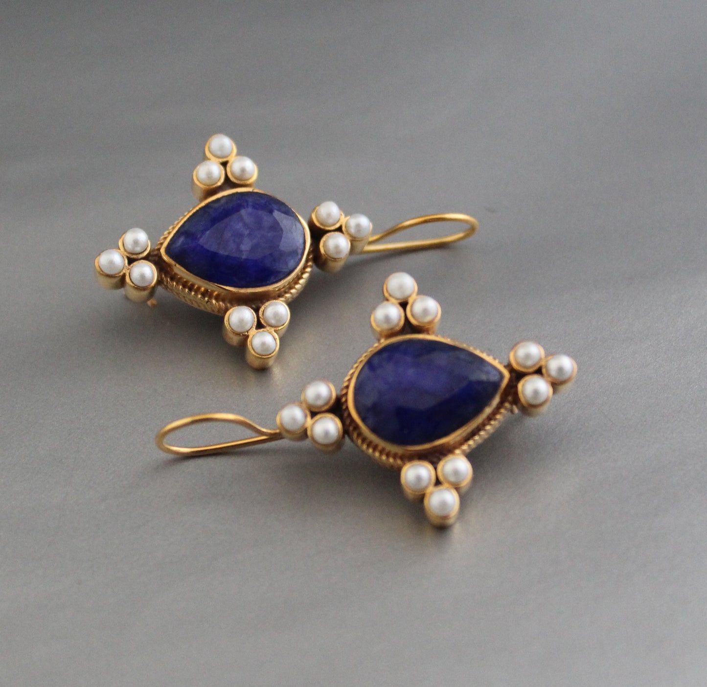 Blue Sapphire Earrings, Edwardian Pearl Jewelry