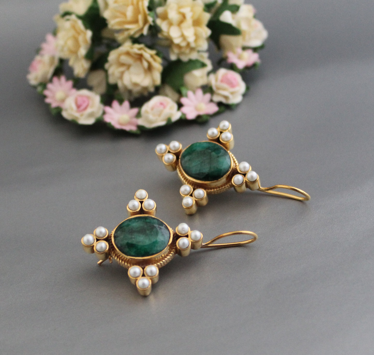 Emerald Earrings, Edwardian Jewelry, Victorian Jewelry