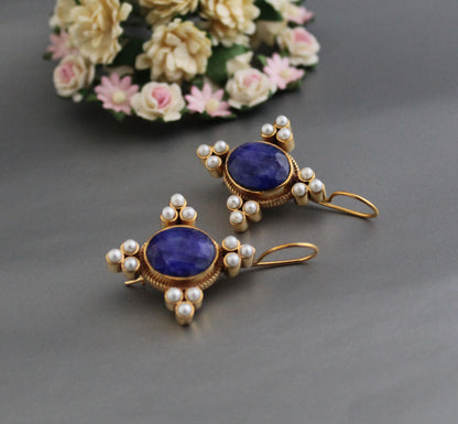 Blue Sapphire Earrings, Edwardian Jewelry, Victorian Jewelry