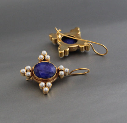 Blue Sapphire Earrings, Edwardian Jewelry, Victorian Jewelry