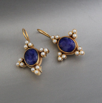 Blue Sapphire Earrings, Edwardian Jewelry, Victorian Jewelry