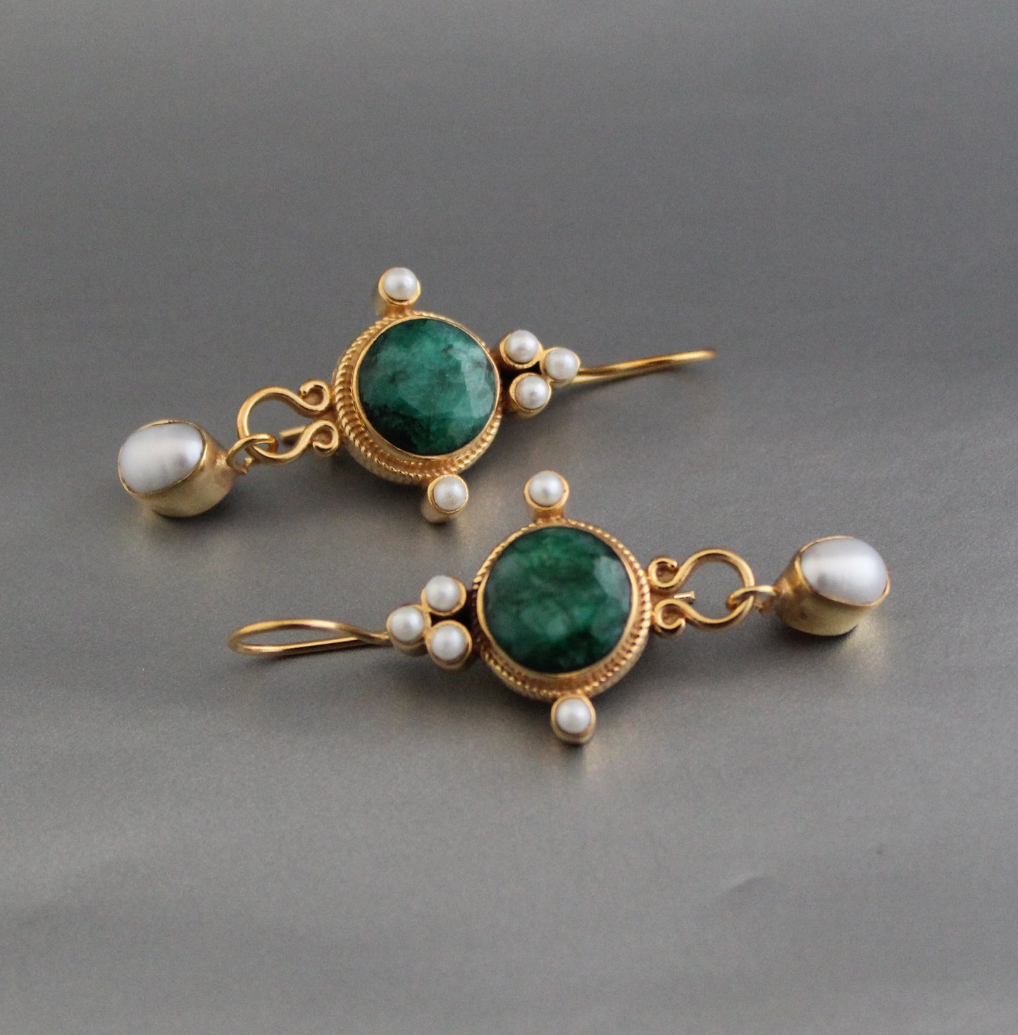 Green Earrings, Emerald Vintage Earrings, Edwardian Pearl Earring