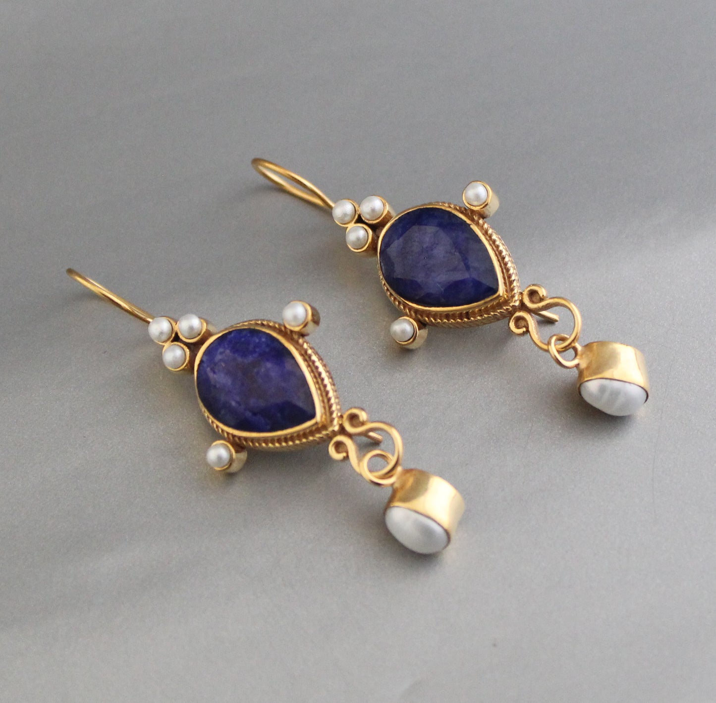 Blue Earrings, Sapphire Vintage Earrings, Edwardian Pearl Earring