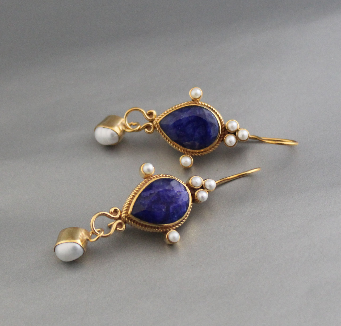 Blue Earrings, Sapphire Vintage Earrings, Edwardian Pearl Earring