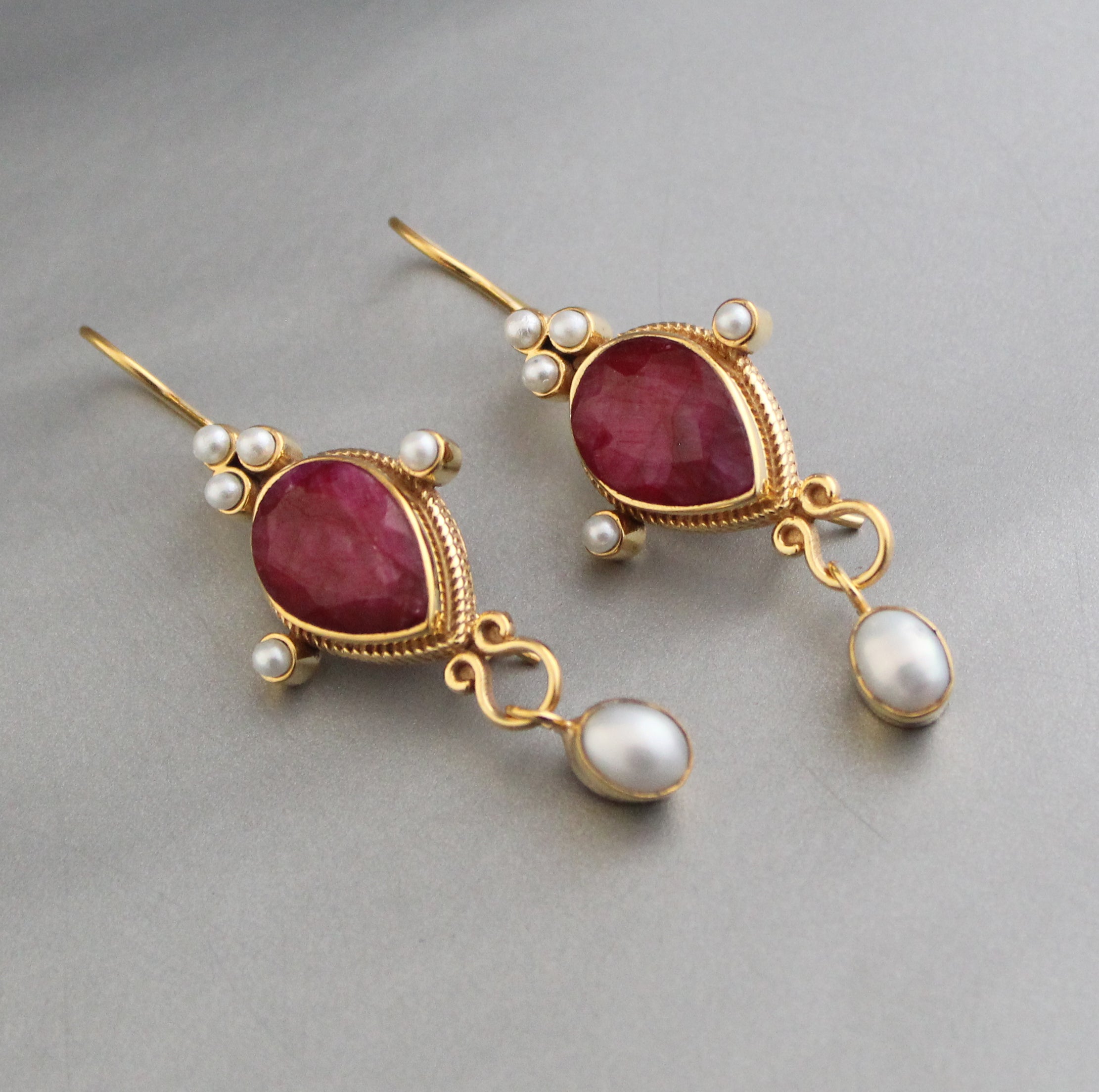 Red Earrings, Ruby Vintage Earrings, Edwardian Pearl Earring