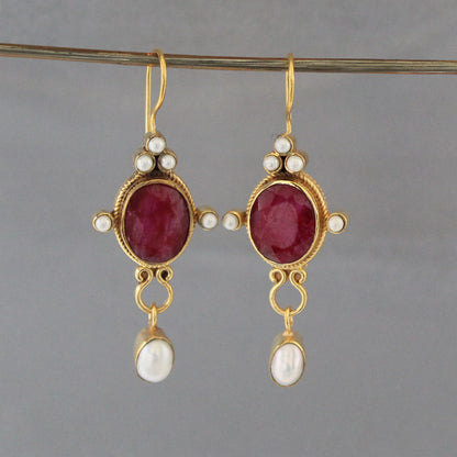 Ruby Vintage Earrings, Edwardian Pearl Earring