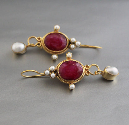 Ruby Vintage Earrings, Edwardian Pearl Earring