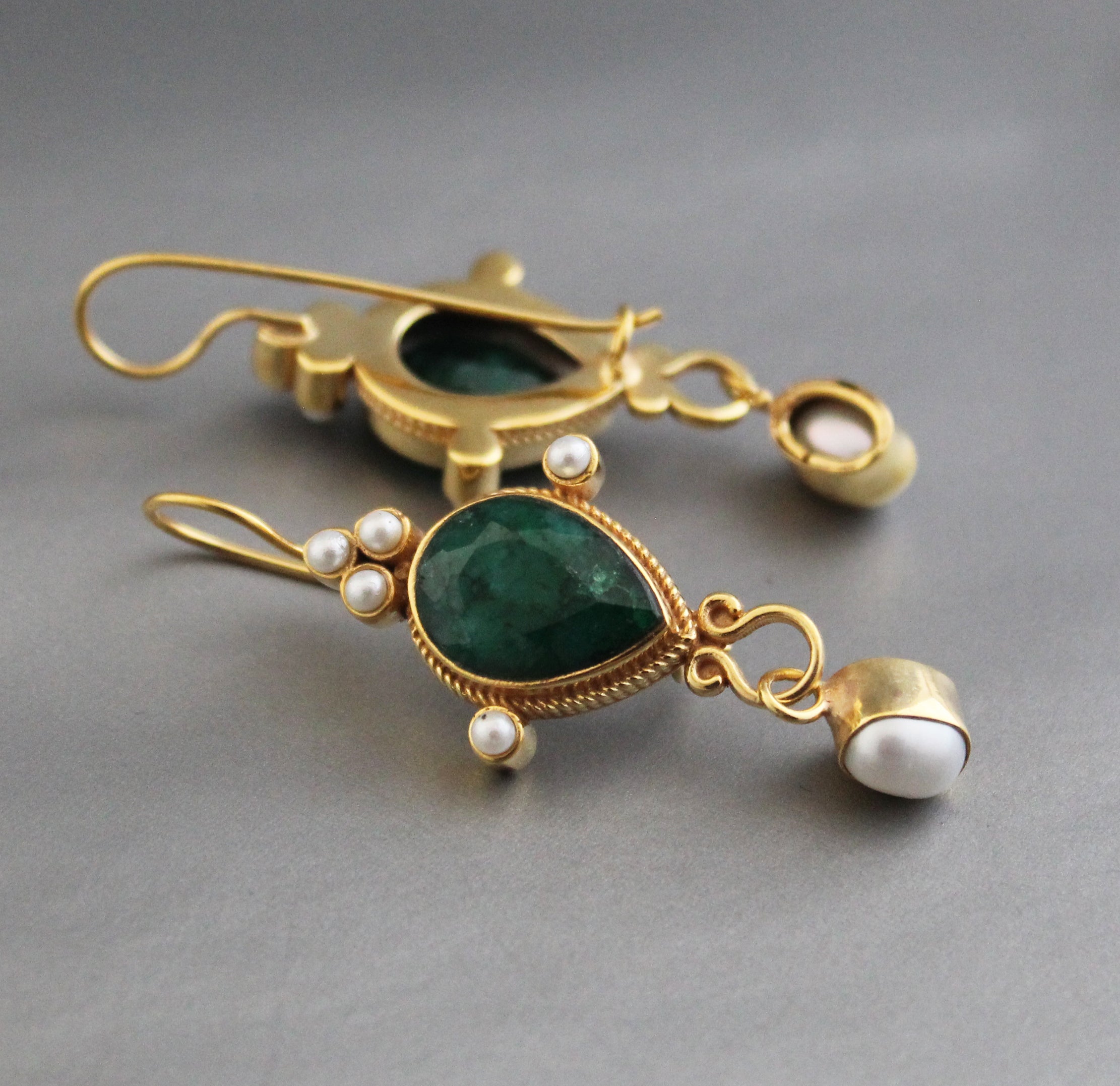 Green Earrings, Emerald Vintage Earrings, Edwardian Pearl Earring