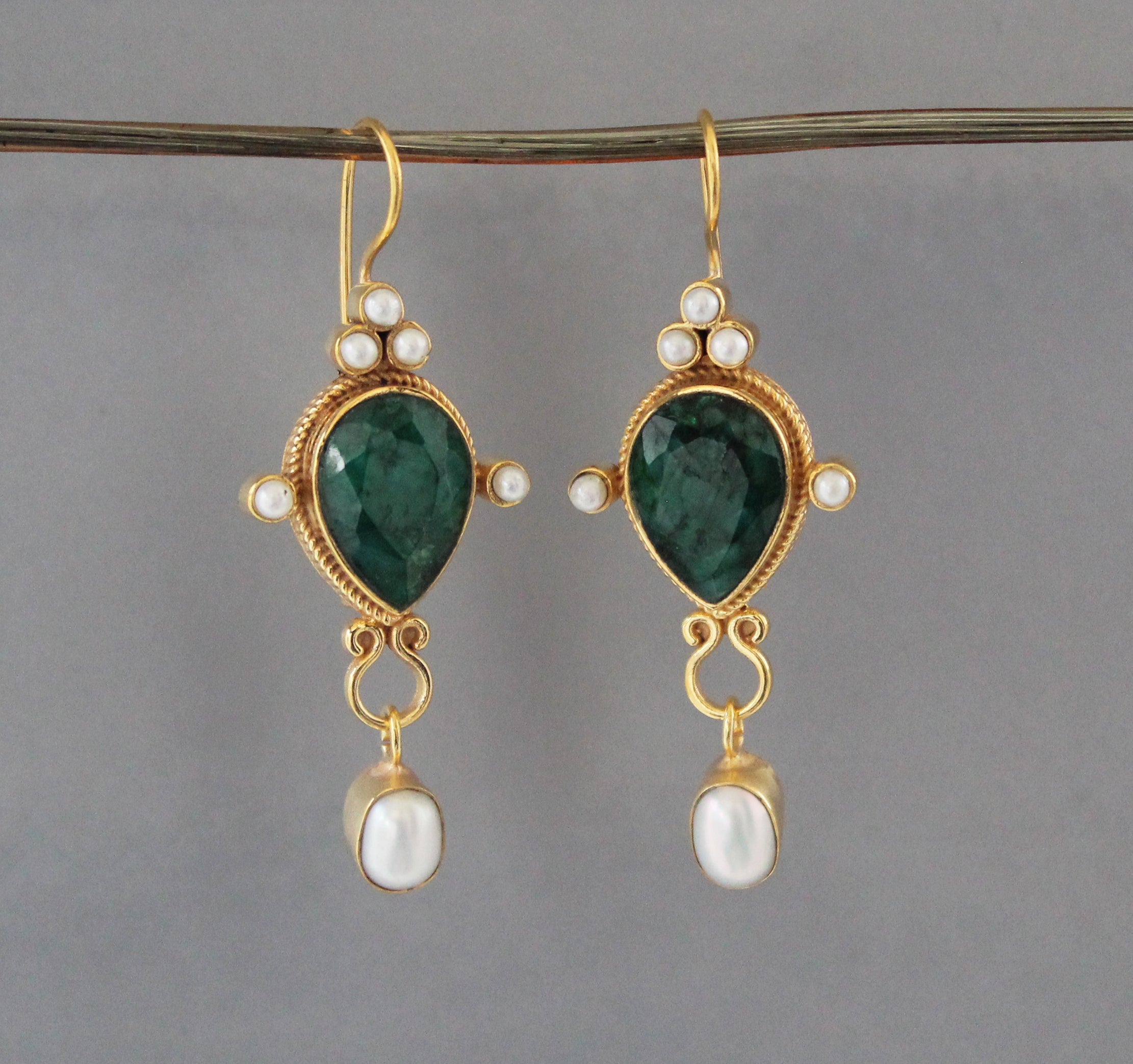 Green Earrings, Emerald Vintage Earrings, Edwardian Pearl Earring