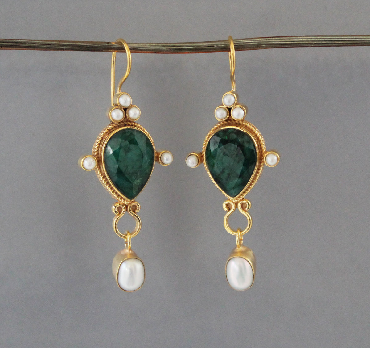 Green Earrings, Emerald Vintage Earrings, Edwardian Pearl Earring