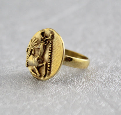 Stag Coin ring, Greek Egyptian Roman art, Ancient Intaglio Ring