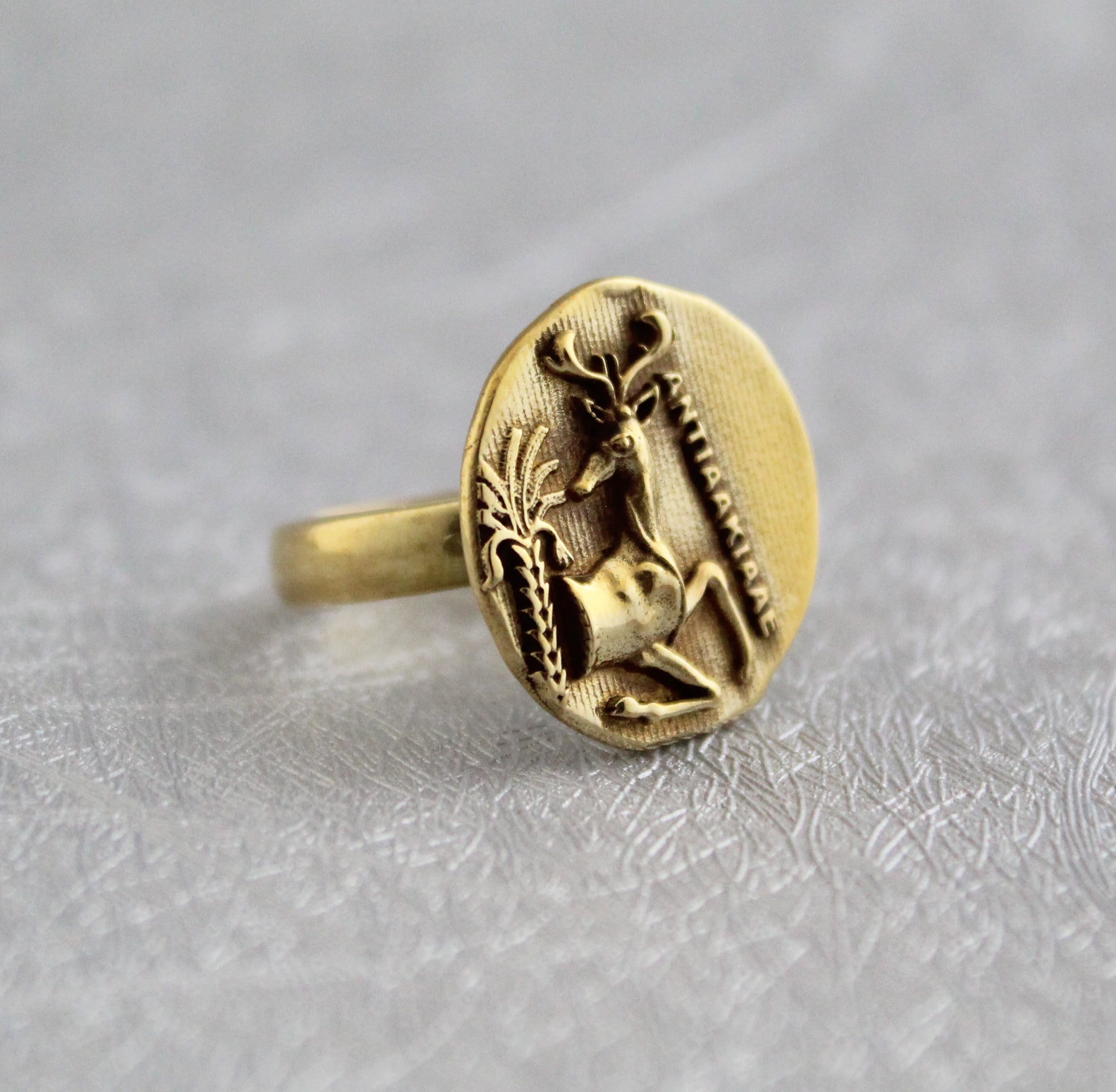 Stag Coin ring, Greek Egyptian Roman art, Ancient Intaglio Ring