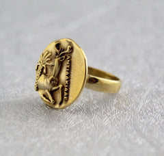 Stag Coin ring, Greek Egyptian Roman art, Ancient Intaglio Ring
