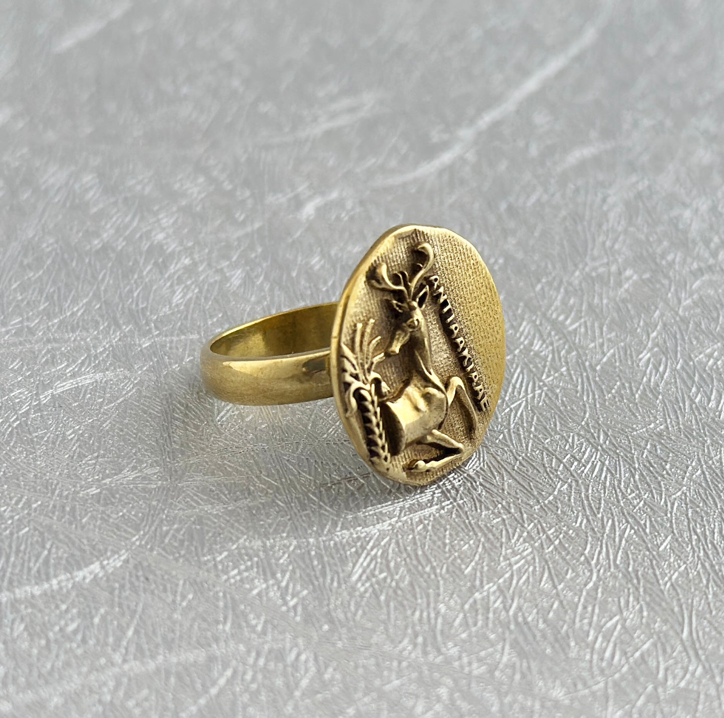 Stag Coin ring, Greek Egyptian Roman art, Ancient Intaglio Ring