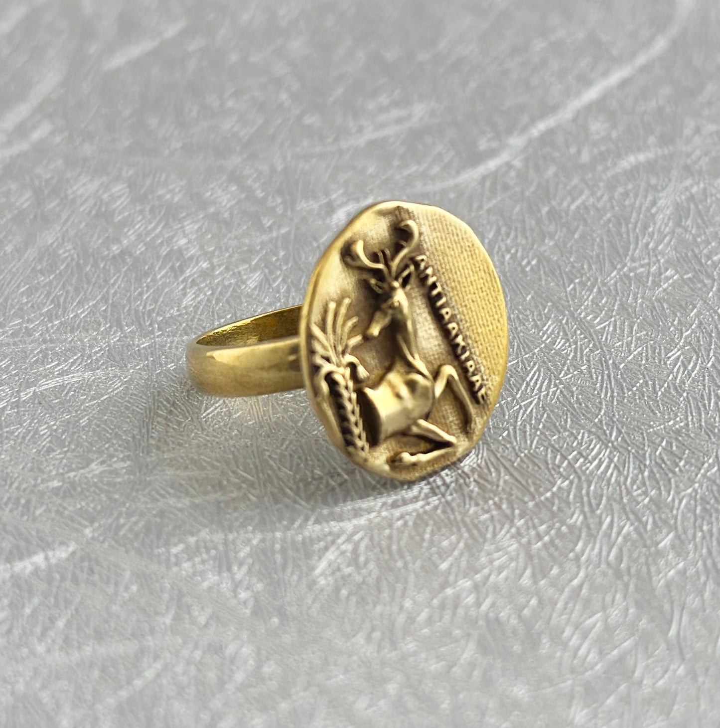 Stag Coin ring, Greek Egyptian Roman art, Ancient Intaglio Ring